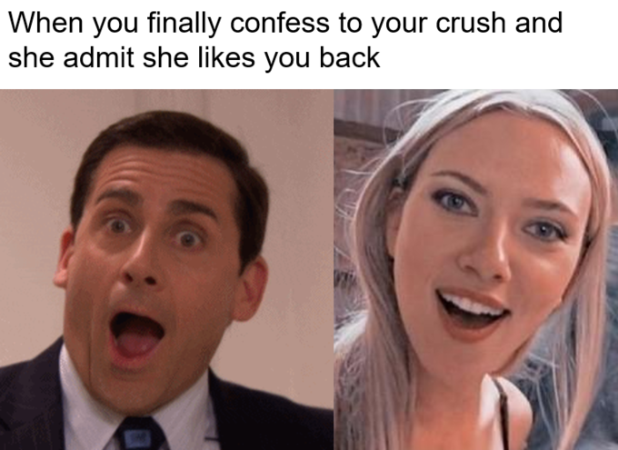 Surprised Scarlett Johansson  memes - keanu reeves boomer - When you finally confess to your crush and she admit she you back