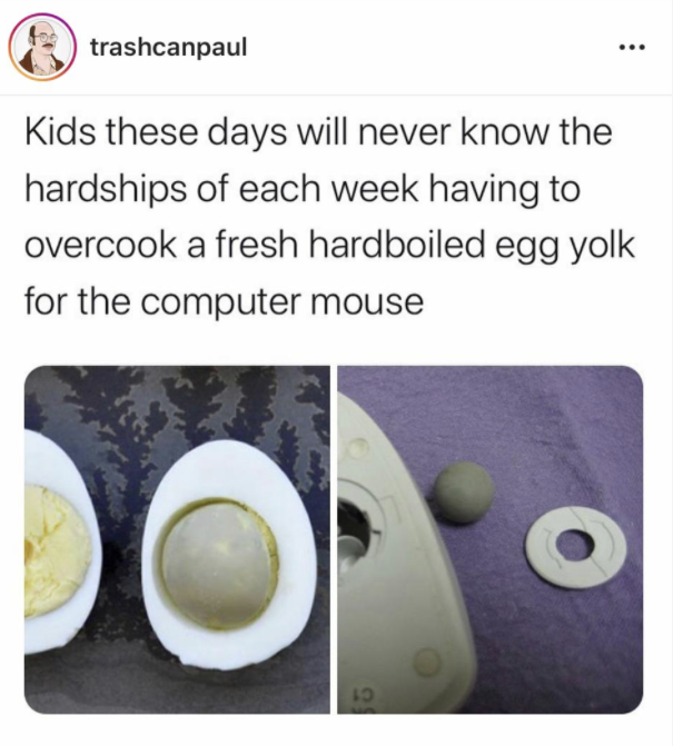 egg yolk mouse - trashcanpaul Kids these days will never know the hardships of each week having to overcook a fresh hardboiled egg yolk for the computer mouse 19