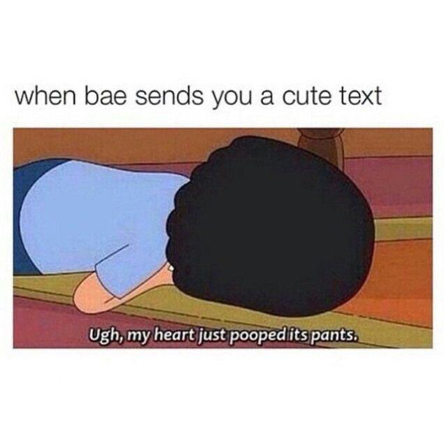 relationship memes bae sends a cute text - when bae sends you a cute text Ugh, my heart just poopedits pants.