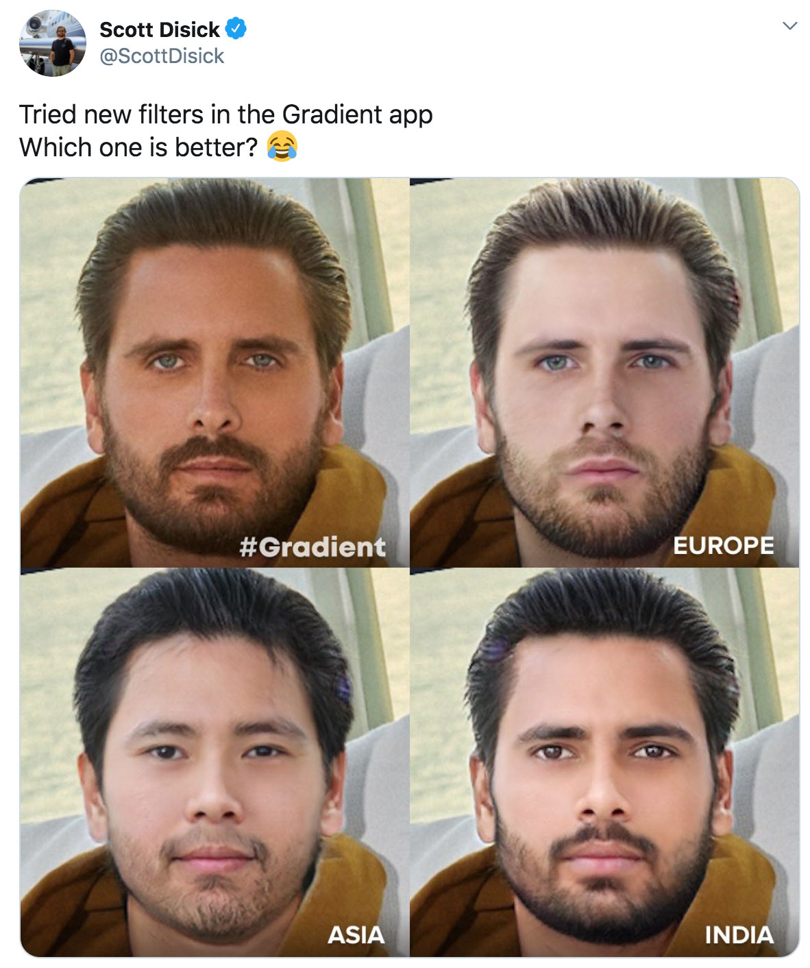 beard - Scott Disick Disick Tried new filters in the Gradient app Which one is better? Europe Asia India