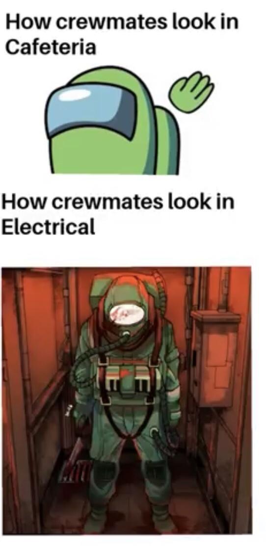 cartoon - How crewmates look in Cafeteria How crewmates look in Electrical