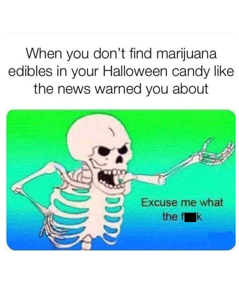 halloween memes - you don t find edibles in your halloween candy - When you don't find marijuana edibles in your Halloween candy the news warned you about Excuse me what the