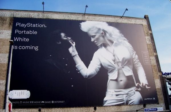 offensive sony playastation ad - playstation portable white is coming