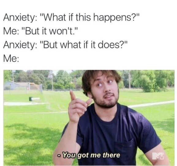dark-memes-anxiety meme but what if - Anxiety 'What if this happens?' Me 'But it won't." Anxiety "But what if it does?" Me You got me there
