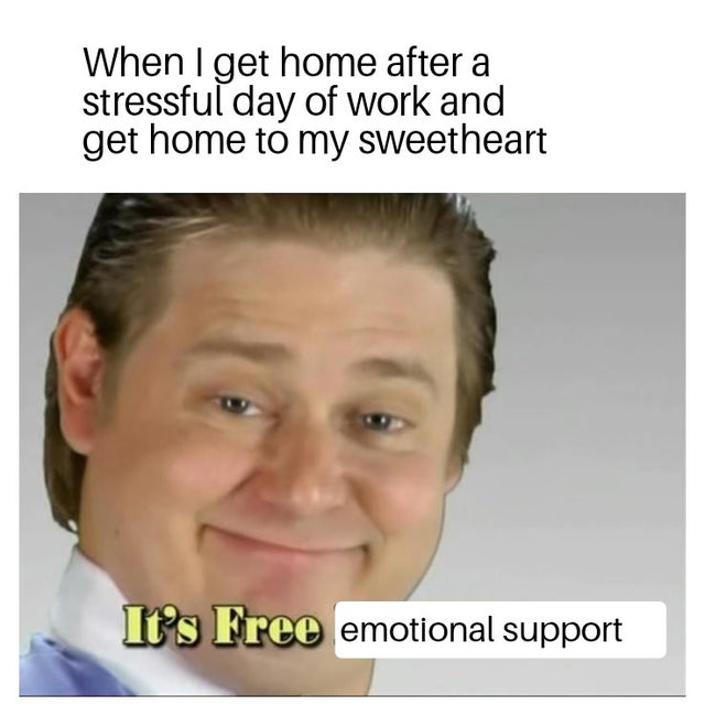 relationship-memes-free real estate meme - When I get home after a stressful day of work and get home to my sweetheart It's Free emotional support