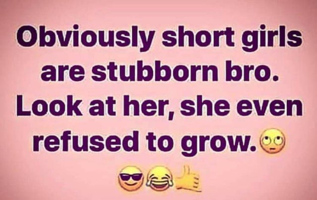 relationship-memes-tischler - Obviously short girls are stubborn bro. Look at her, she even refused to grow.