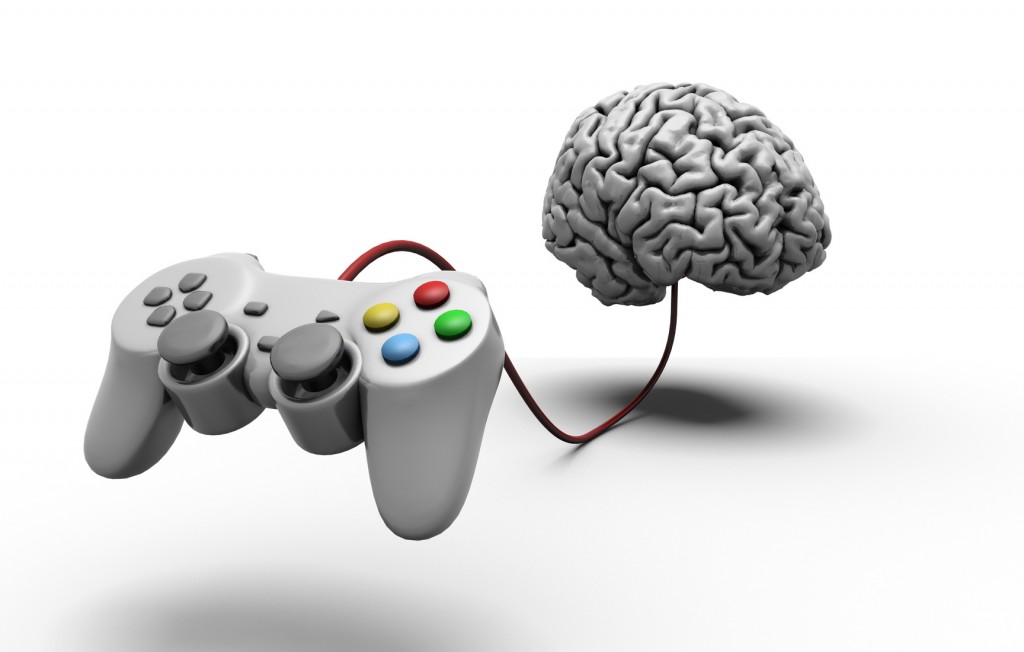 video game controller hooked up to a brain