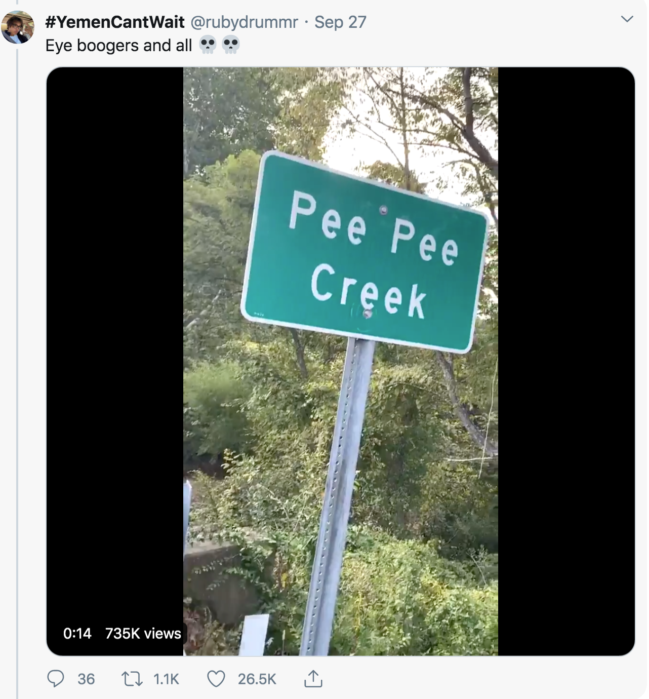 street sign - . Sep 27 Eye boogers and all Pee Pee Creek 7356 views 36 t2