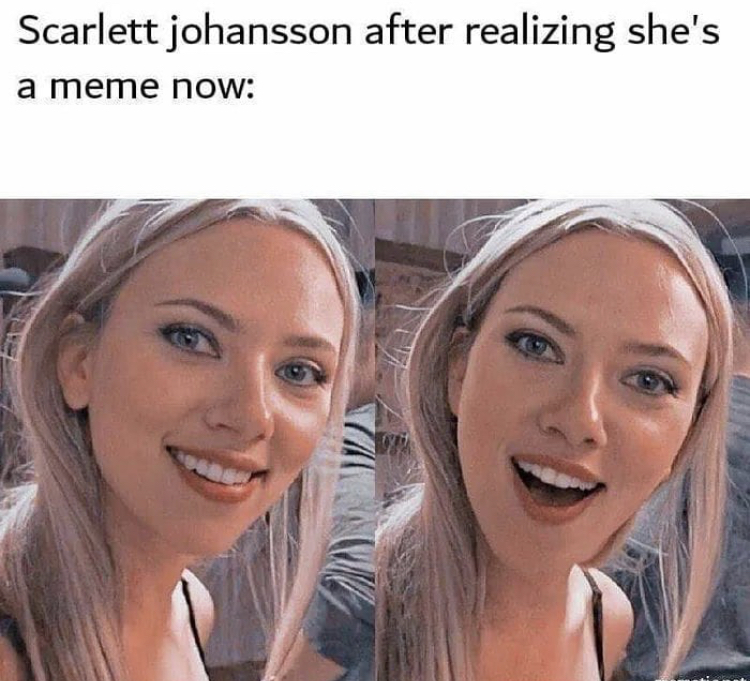 funny memes - Internet meme - Scarlett johansson after realizing she's a meme now