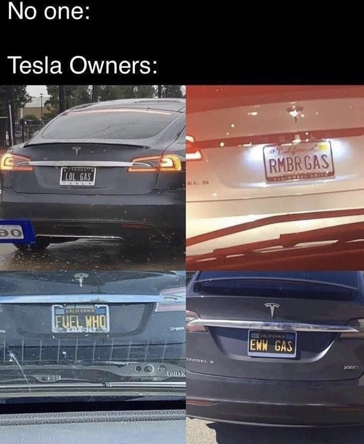 funny memes - tesla meme - No one Tesla Owners T Rmbrgas Lol Gas Do T Fuel Who Colomnin Ewn Gas Modelx 200 Peteorovo