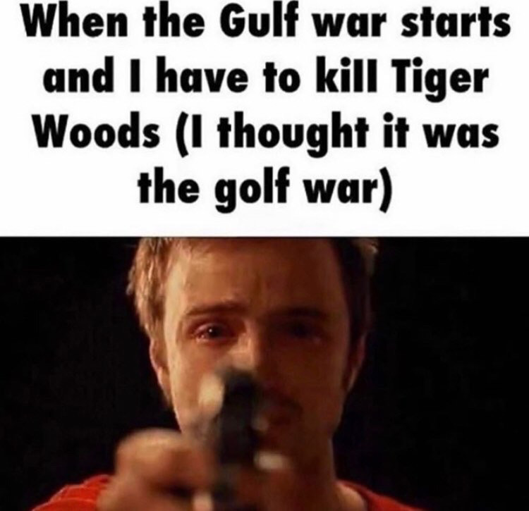 dank memes - man - When the Gulf war starts and I have to kill Tiger Woods I thought it was the golf war