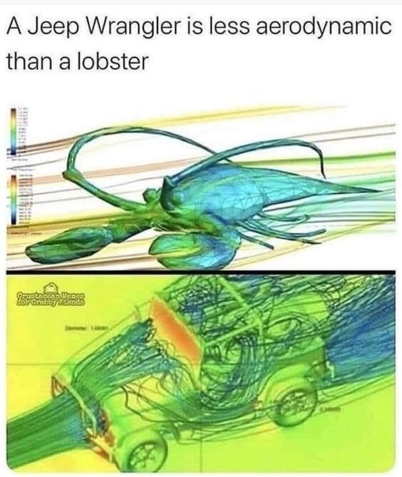 dank memes - lobster more aerodynamic than jeep - A Jeep Wrangler is less aerodynamic than a lobster meneens Roang for Grobby Bonds