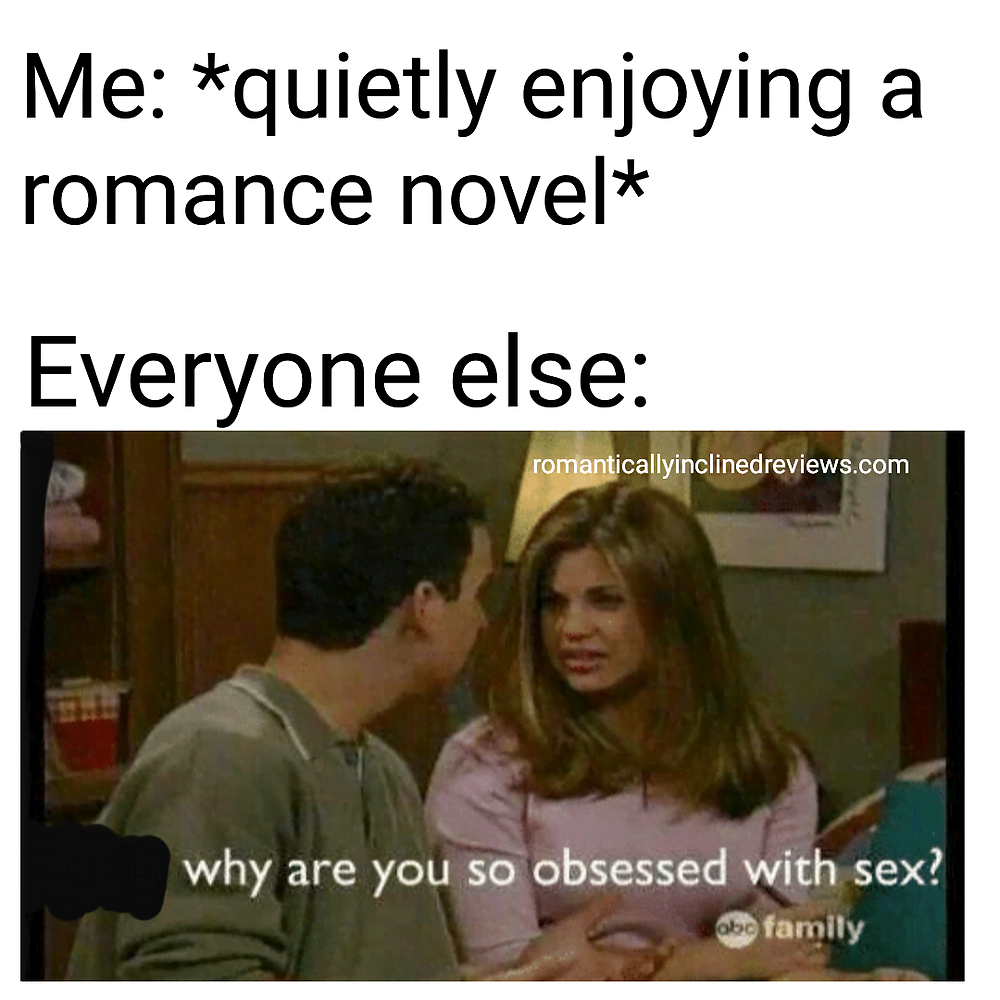 sex memes - conversation - Me quietly enjoying a romance novel Everyone else romanticallyinclinedreviews.com why are you so obsessed with sex? obo family