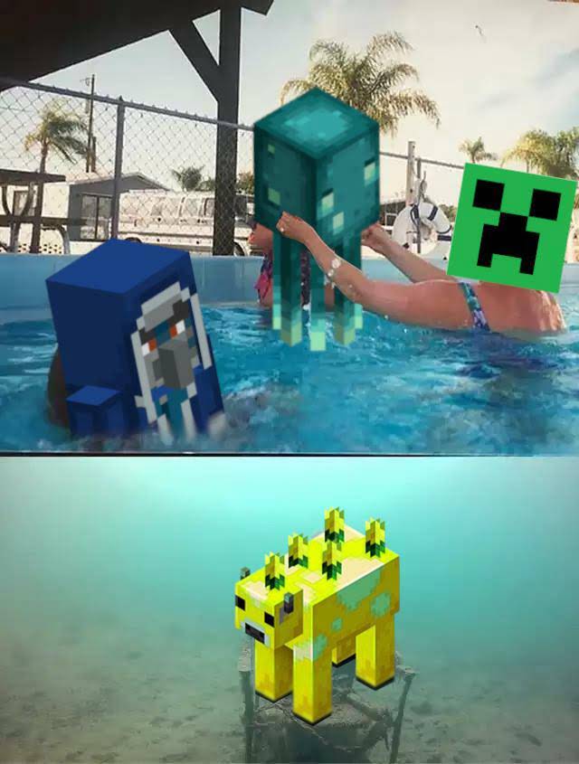 minecraft memes - minecraft update- glowsquids - drowning meme template skeleton - Ic