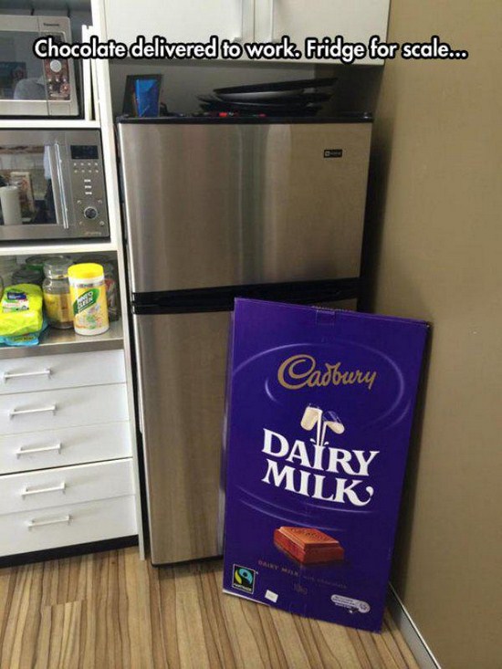 massive things -  cadbury dairy milk - Chocolate delivered to work. Fridge for scale... Cadbury Dairy Milk