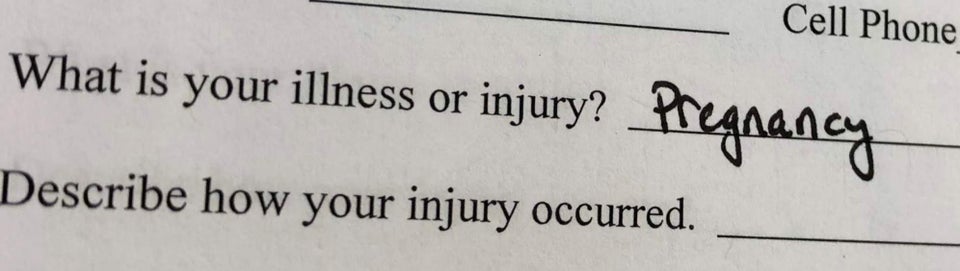 funny pic - what is your illness or injury? pregnancy describe how your injury occurred