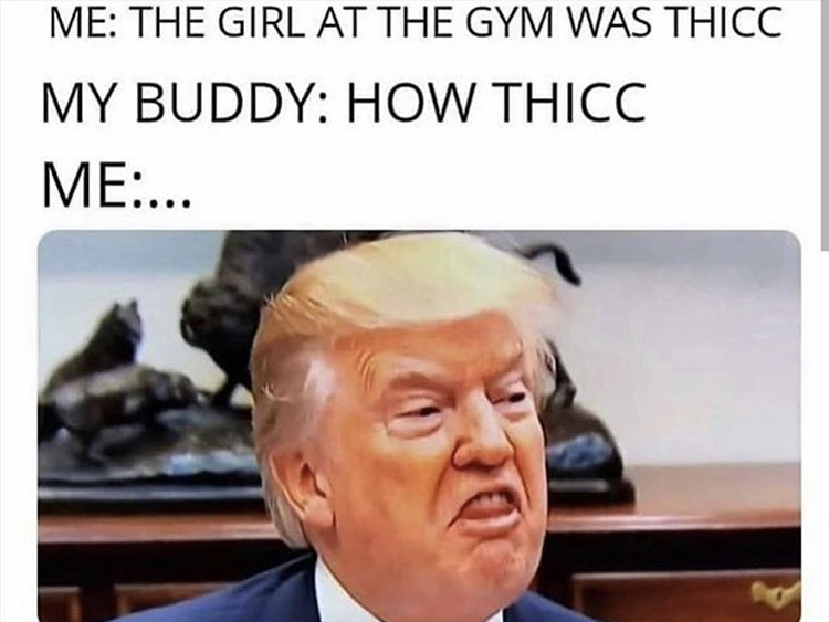 funny memes - donald trump thhhhh - Me The Girl At The Gym Was Thicc My Buddy How Thicc Me...