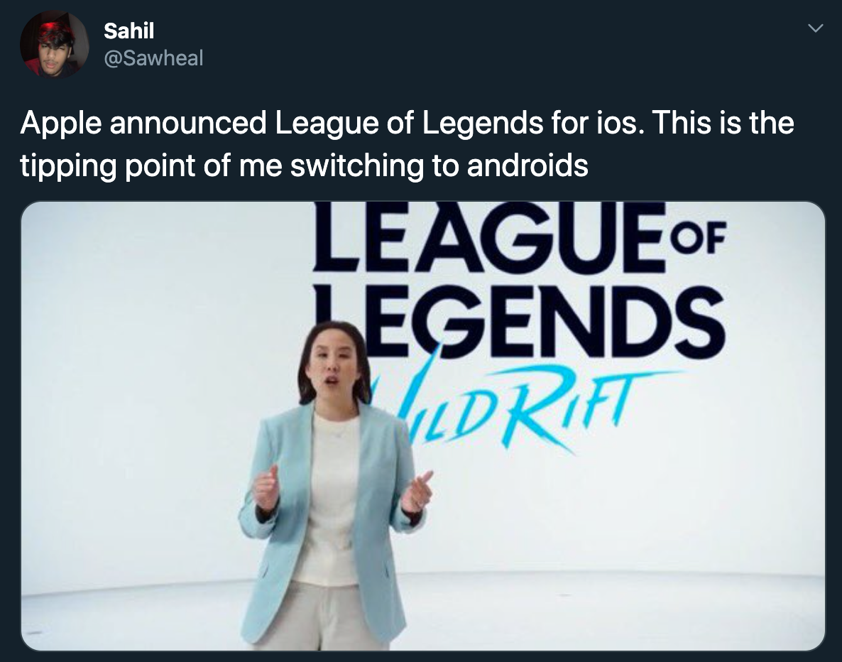 apple league of legends fail -- Apple announced League of Legends for ios. This is the tipping point of me switching to androids