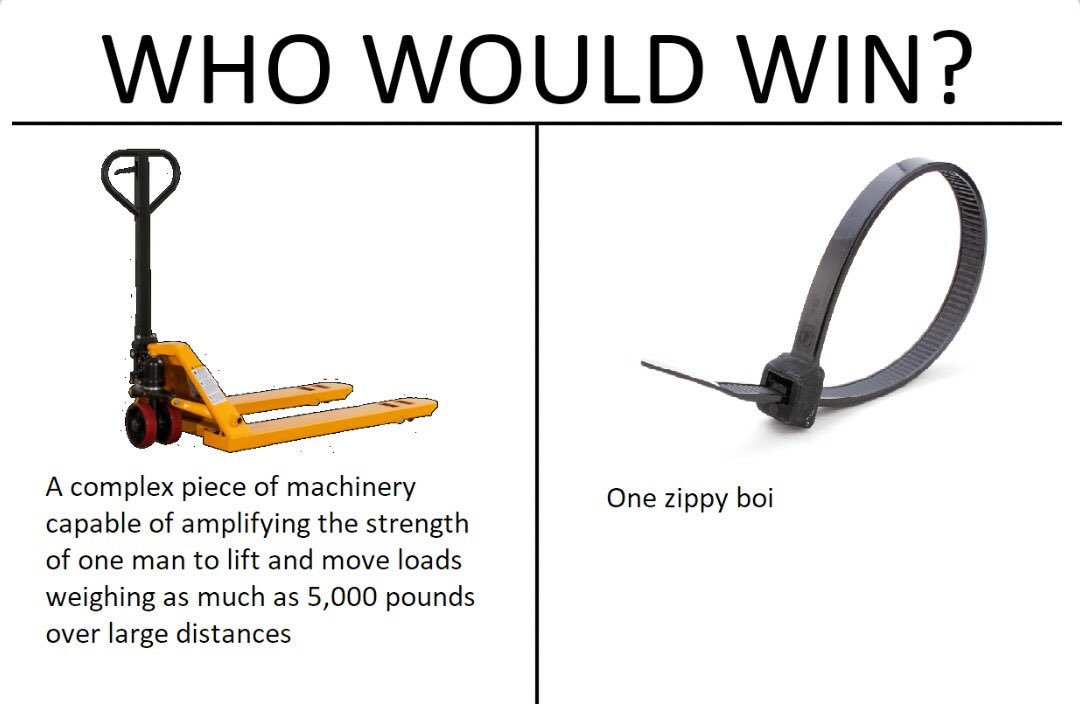 auto part - Who Would Win? One zippy boi A complex piece of machinery capable of amplifying the strength of one man to lift and move loads weighing as much as 5,000 pounds over large distances