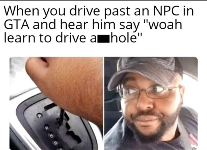 When you drive past an Npc in Gta and hear him say woah learn to drive ass hole