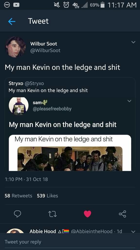 only at miller grove high school meme explained - wilbur soot - 7 69% Tweet Wilbur Soot Soot My man Kevin on the ledge and shit Stryxo My man Kevin on the ledge and shit samf My man Kevin on the ledge and shit My man Kevin on the ledge and shit 31 Oct 18 