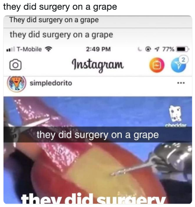 only at miller grove high school meme explained - they did surgery on a grape meme - they did surgery on a grape They did surgery on a grape they did surgery on a grape . TMobile Instagram simpledorito C@ 77% char they did surgery on a grape they did surd