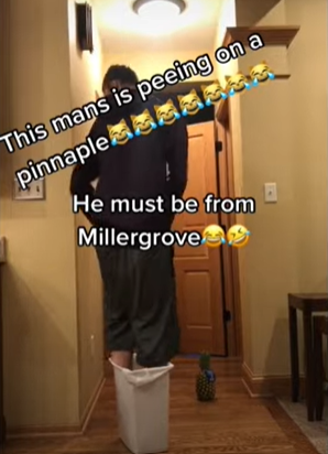only at miller grove high school meme explained - room - This mans is peeing on a pinnaples He must be from E Millergrove