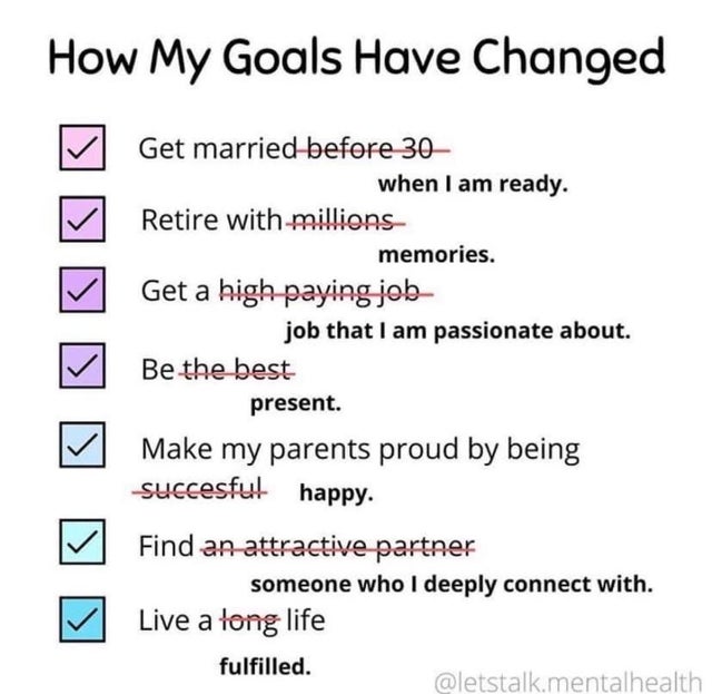 paper - How My Goals Have Changed Get married before 30 when I am ready. Retire with millions memories. Get a high paying job job that I am passionate about. Be the best present. Make my parents proud by being succesful happy. Find an attractive partner s