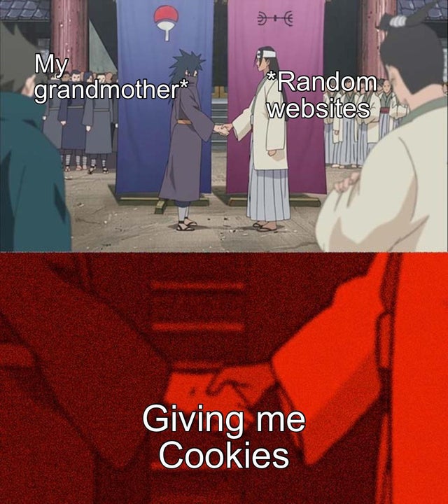 hashirama madara handshake meme template - . grandmother Random websites Giving me Cookies