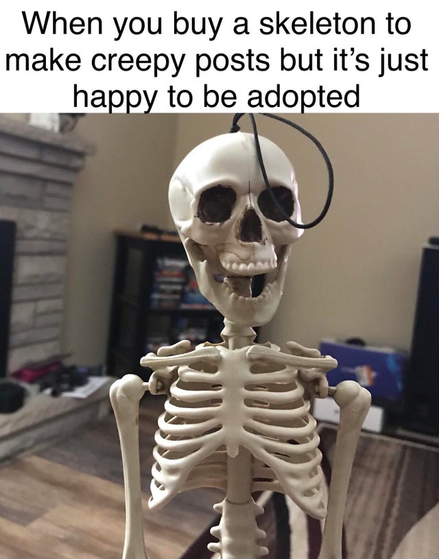 skeleton - When you buy a skeleton to make creepy posts but it's just happy to be adopted S