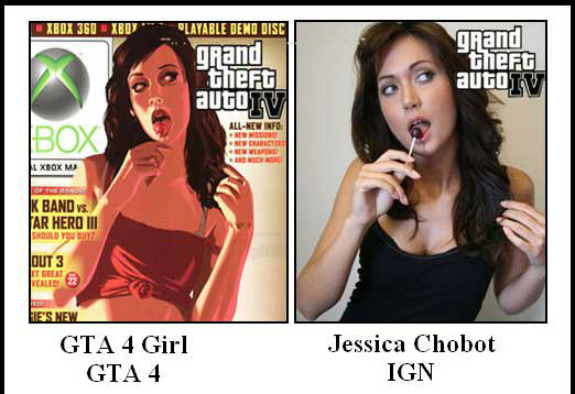 funny video game doppelgangers -- gta 4 girl jessica chobot ign