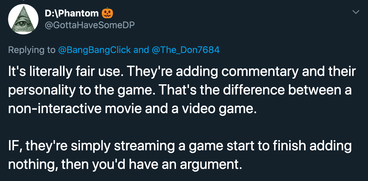 alex hutchinson video game developer streamer royalties - It's literally fair use. They're adding commentary and their personality to the game. That's the difference between a noninteractive movie and a video game. If, they're simply streaming a game star