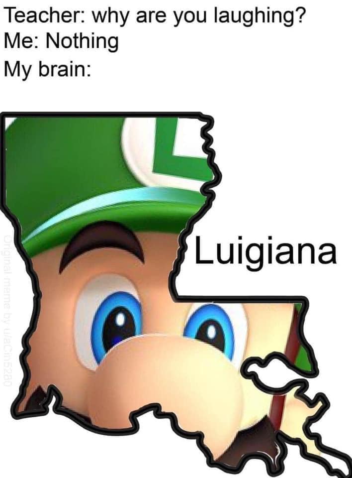 funny video game memes - Teacher why are you laughing? Me Nothing My brain Luigiana