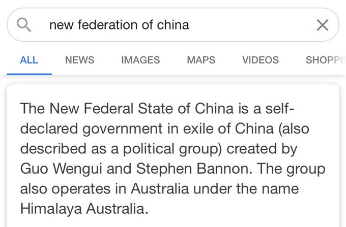 paper - new federation of china All News Images Maps Videos Shoppi The New Federal State of China is a self declared government in exile of China also described as a political group created by Guo Wengui and Stephen Bannon. The group also operates in Aust