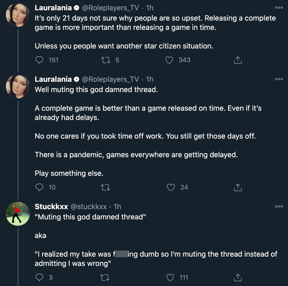 cyberpunk 2077 delay - It's only 21 days not sure why people are so upset. Releasing a complete game is more important than releasing a game in time. Unless you people want another star citizen situation. Well muting this goddamn thread