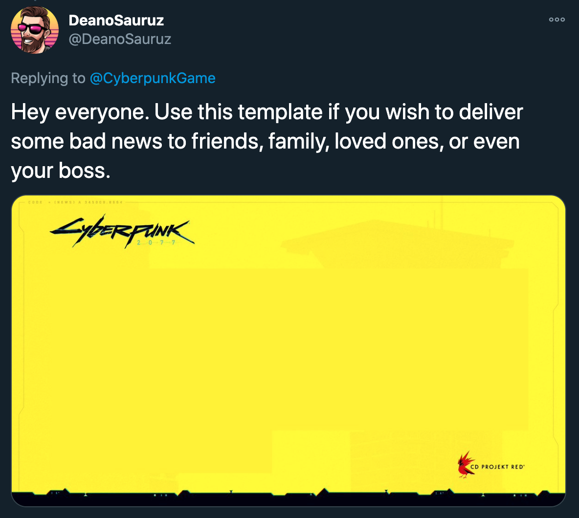 cyberpunk 2077 delay - Hey everyone. Use this template if you wish to deliver some bad news to friends, family, loved ones, or even your boss.