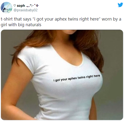 breast firm - soph .... tshirt that says "i got your aphex twins right here" worn by a girl with big naturals I got your aphex twins right here