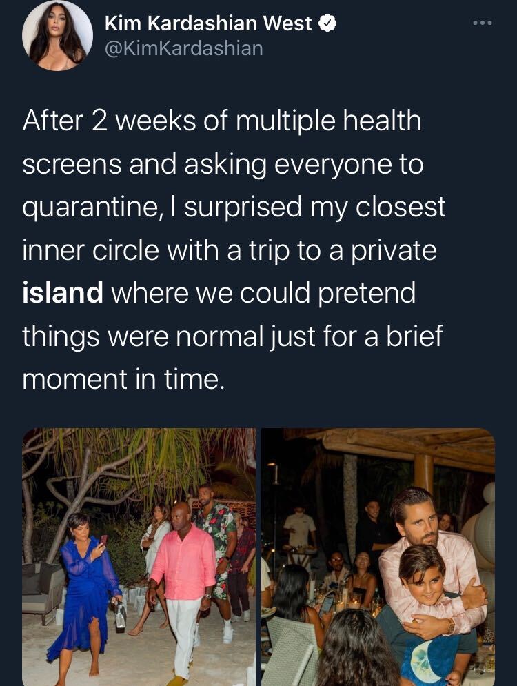 emergency medical treatment and active labor act - Kim Kardashian West After 2 weeks of multiple health screens and asking everyone to quarantine, I surprised my closest inner circle with a trip to a private island where we could pretend things were norma