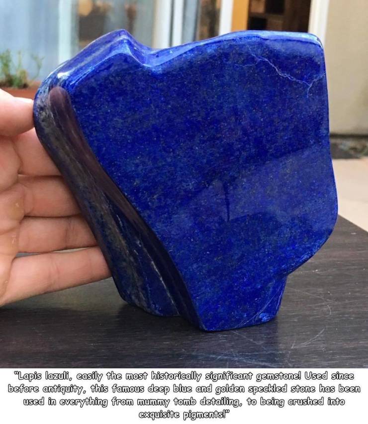 cool random pics - cobalt blue - Lapis lazuli, easily the most historically significant gemstone! Used since before antiquity, this famous deep blue and golden speckled stone has been used in everything from mummy tomb detailing to being crushed into exqu