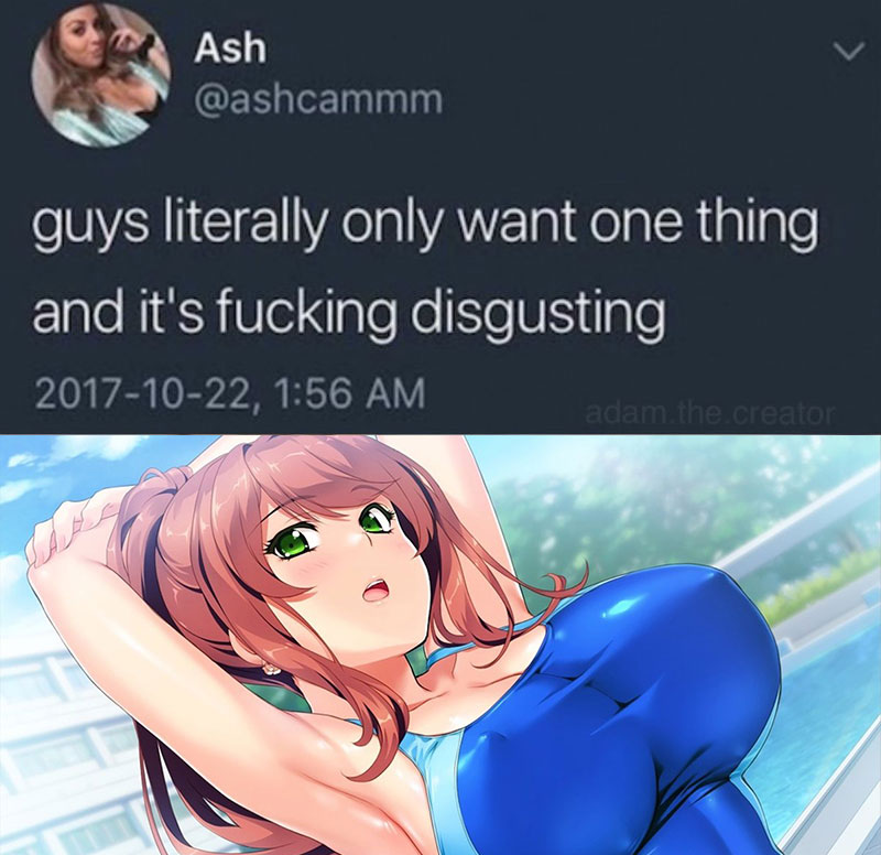 men only want one thing meme - Ash guys literally only want one thing and it's fucking disgusting , adam the creator