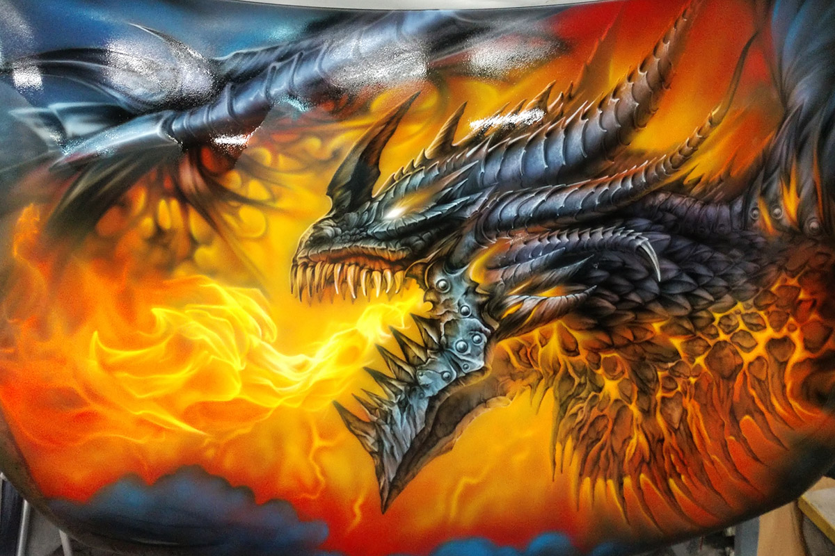 funny airbrushed cars - flaming dragon monster