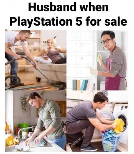 ps5 secured memes - me after playstation 5 reveal - Husband when PlayStation 5 for sale shutterstock