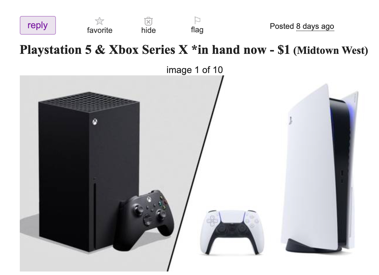 ps5 and xbox series x craigslist listing $1