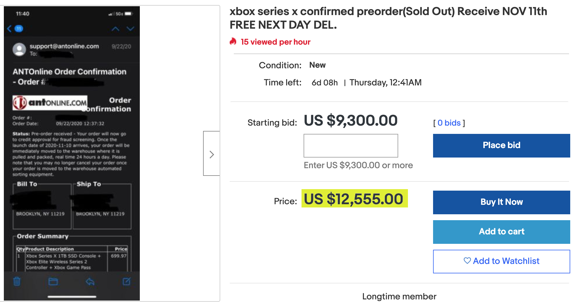 xbox series x ebay listing $12,555.00