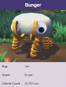 fauna - Bunger Bug Yes Snack Burger Calorie Count 30.300 kcal