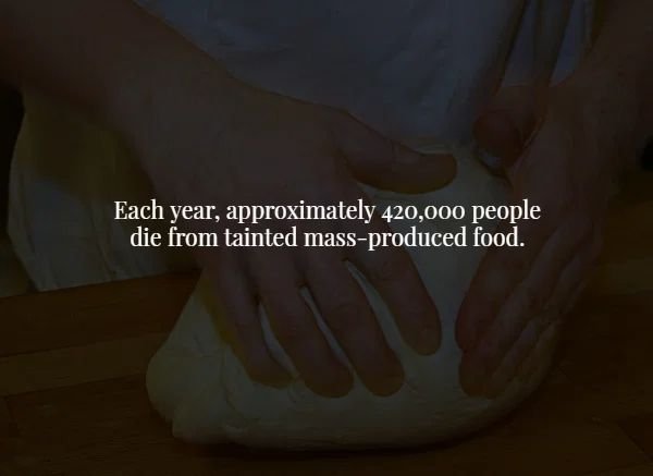 creepy facts - hand - Each year, approximately 420,000 people die from tainted massproduced food.