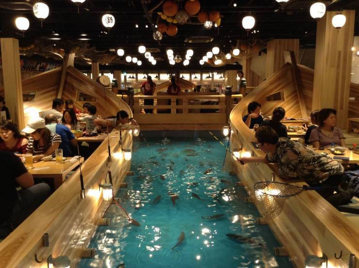 random pics and cool photos - japanese restaurant where you catch your own fish -