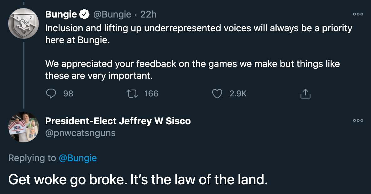 bungie video games - get woke go broke. it's the law of the land.