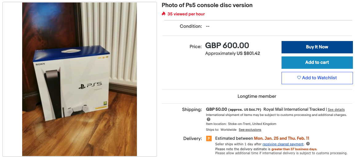 British People Are Bidding up to $87,000 to Buy a Photo of a PS5