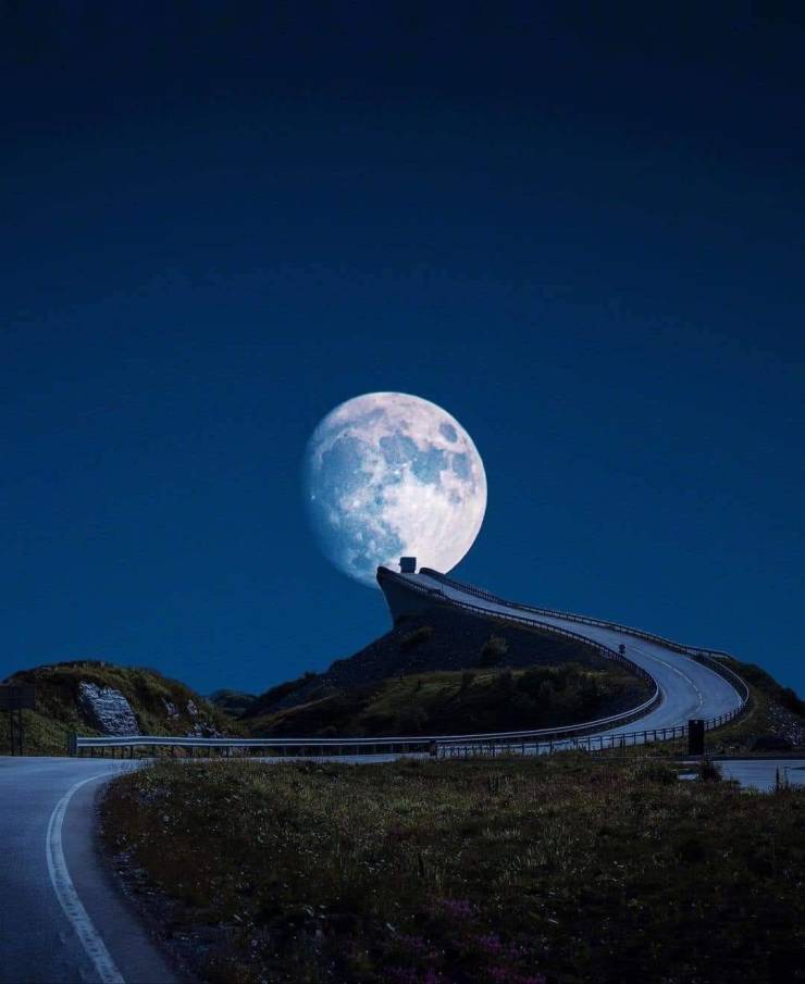 awesome pics and badass photos - road that goes up a hill to the moon